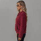 Side view of the Ingrid Pullover Fleece Half-Zip in Red, featuring a cozy fleece fabric, half-zip neckline, long sleeves, and relaxed fit.