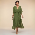 Isabeau evening wrap V-neck midi dress, view 1
