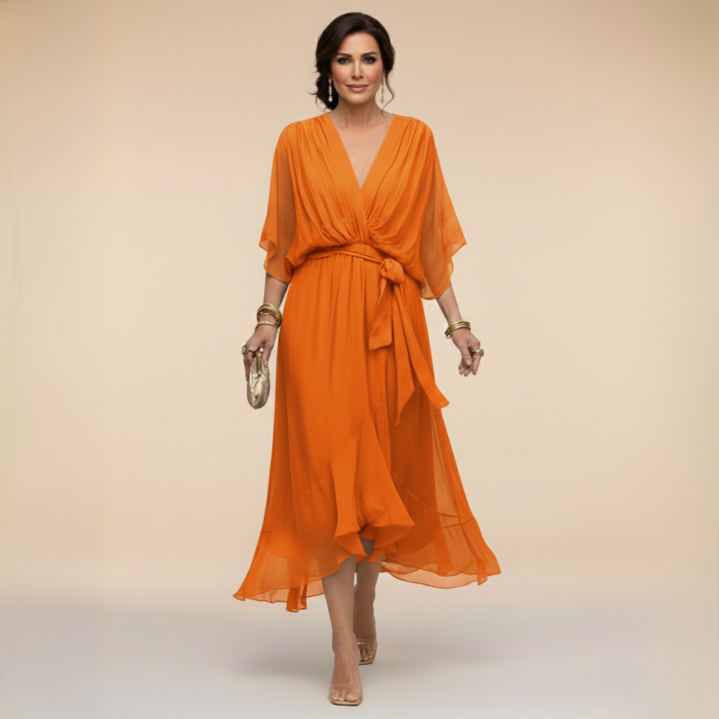 Isabeau evening wrap V-neck midi dress, view 10