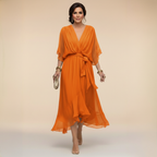 Isabeau evening wrap V-neck midi dress, view 10