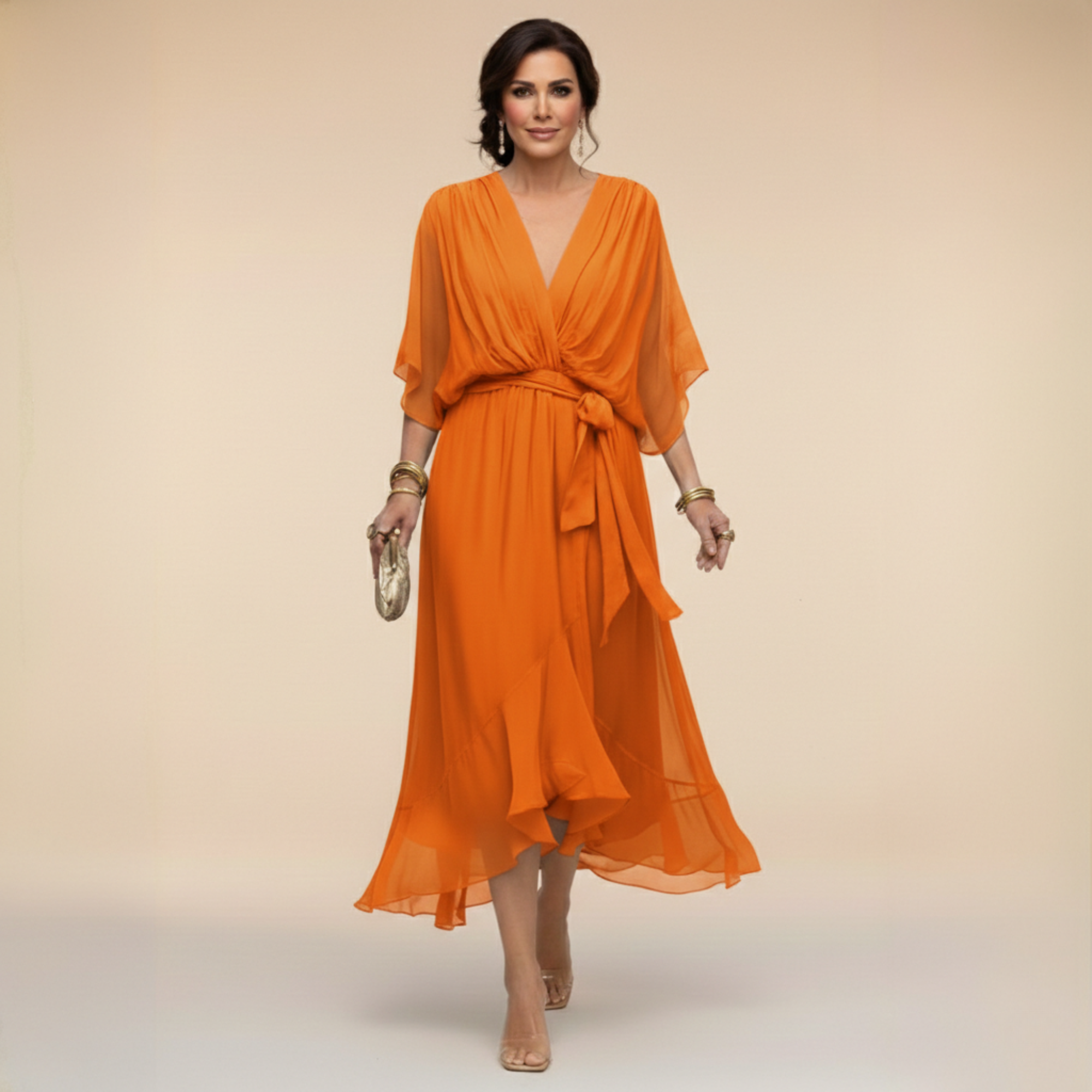 Isabeau evening wrap V-neck midi dress, view 10