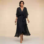 Isabeau evening wrap V-neck midi dress, view 2