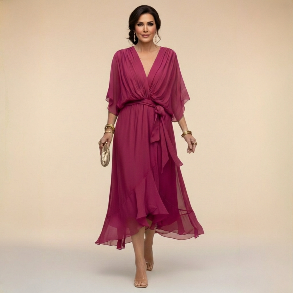 Isabeau evening wrap V-neck midi dress, view 4