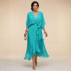 Isabeau evening wrap V-neck midi dress, view 5