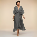 Isabeau evening wrap V-neck midi dress, view 6