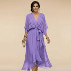 Isabeau evening wrap V-neck midi dress, view 8