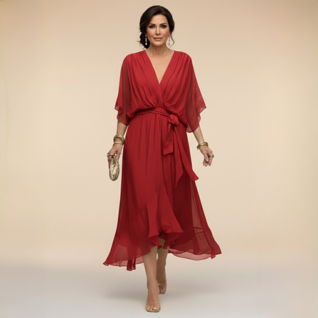 Isabeau evening wrap V-neck midi dress, view 9