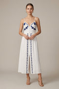 Isolina evening embroidered V-neck midi dress, view 1
