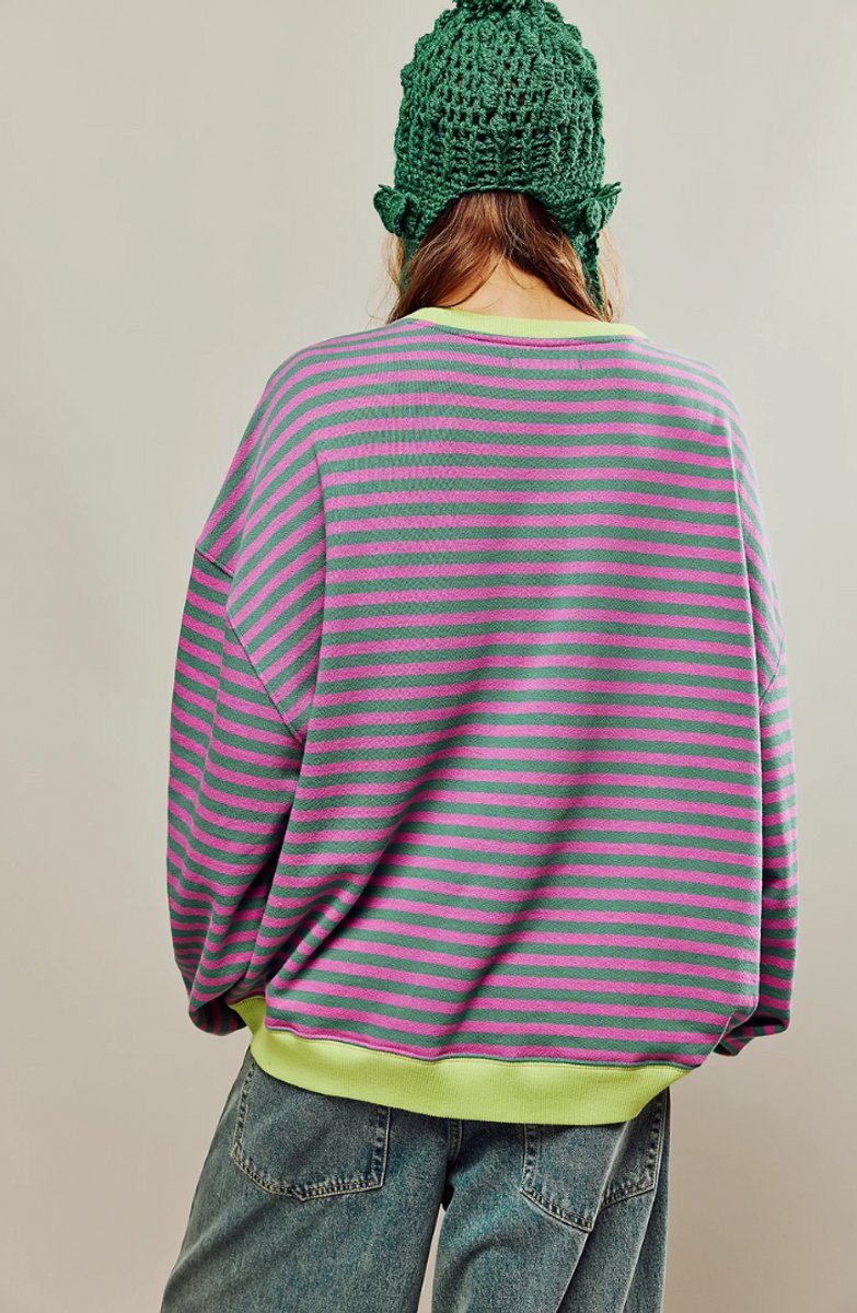 Josie Oversized Striped Pullover Sweater, back view