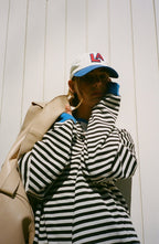 Josie Oversized Striped Pullover Sweater, Blue & Black