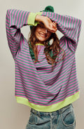 Josie Oversized Striped Pullover Sweater, Green & Pink