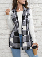 Juniper Plaid Long Vest, back view