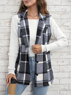 Juniper Plaid Long Vest, Black