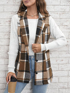 Juniper Plaid Long Vest, Brown