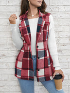 Juniper Plaid Long Vest, close-up view