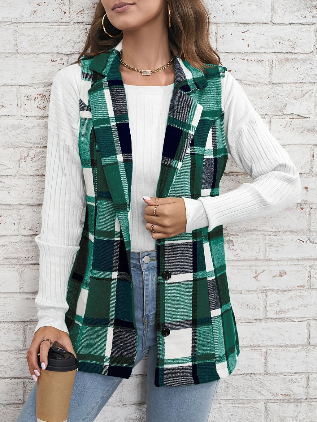 Juniper Plaid Long Vest, Green
