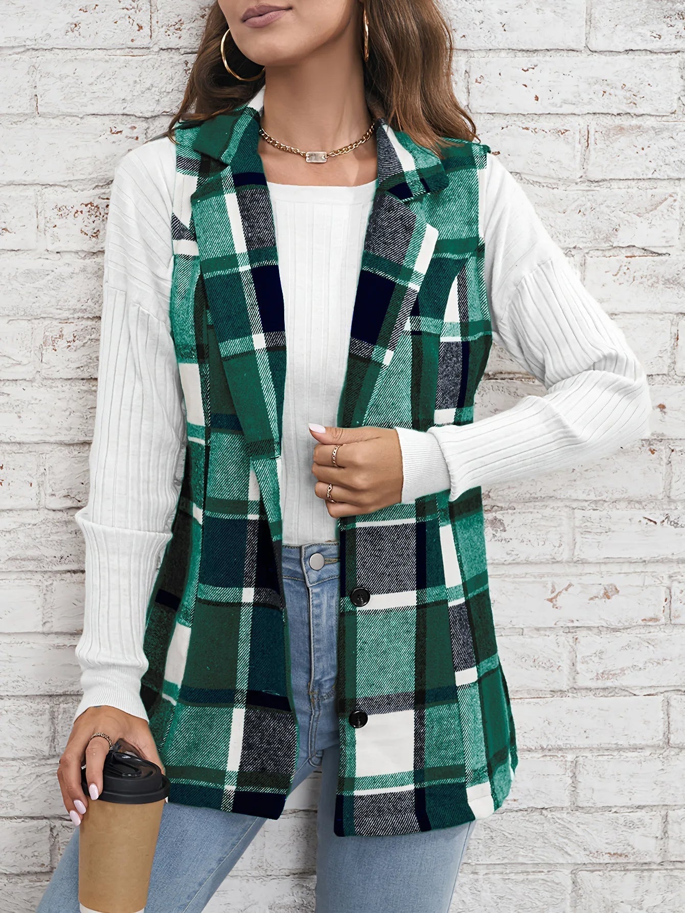 Juniper Plaid Long Vest, Green