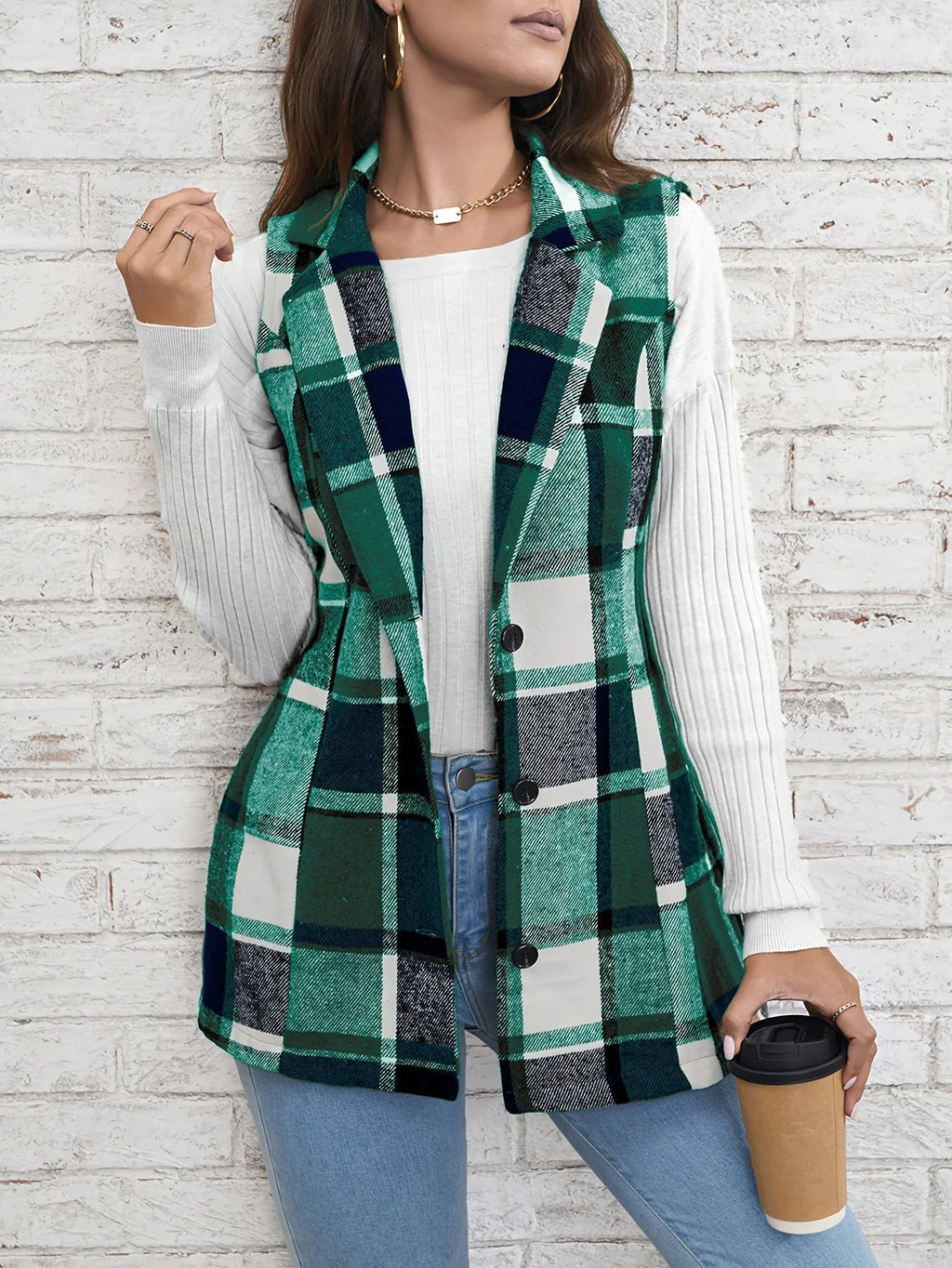 Juniper Plaid Long Vest, group view