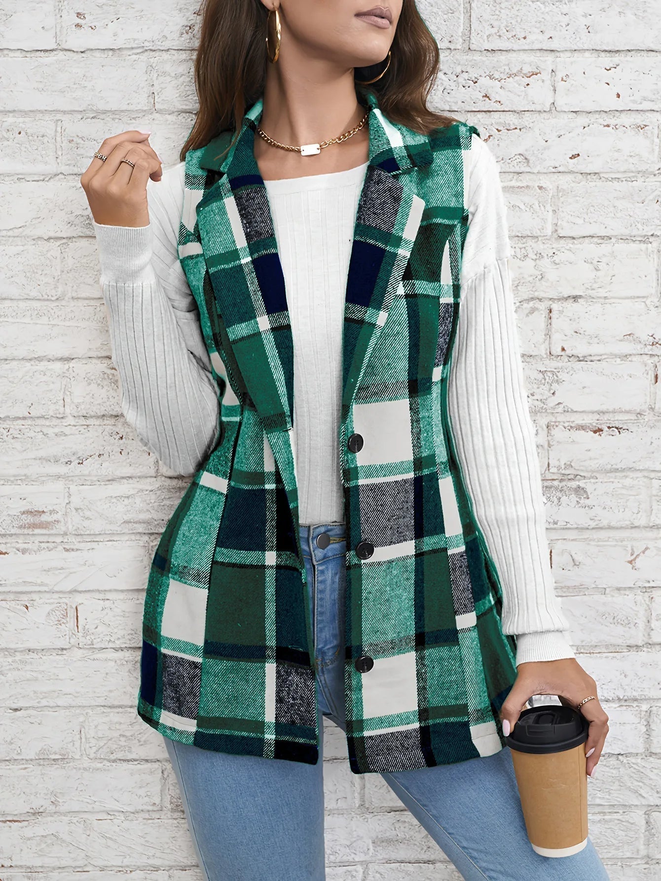 Juniper Plaid Long Vest, group view