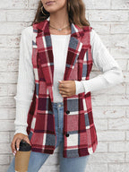 Juniper Plaid Long Vest, Maroon
