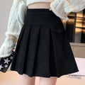 Lila Black corduroy pleated mini skirt with structured waistband and A-line shape