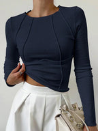Lisette Figure-Flattering Long-Sleeve Top, Dark Blue