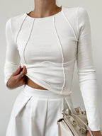 Lisette Figure-Flattering Long-Sleeve Top, White