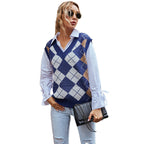 Louisa Plaid Knit Vest V-Neck, lifestyle view