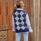 Louisa Plaid Knit Vest V-Neck, styled view