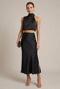 Lucienne evening halter satin two-piece set, Black