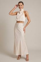 Lucienne evening halter satin two-piece set, Light Pink