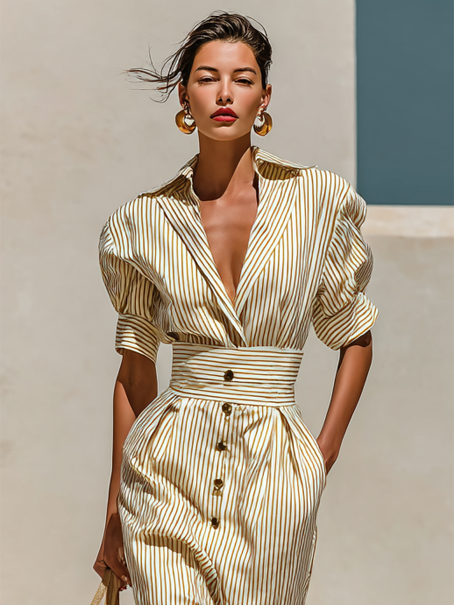 Lucinda striped shirt-style midi dress, view 2