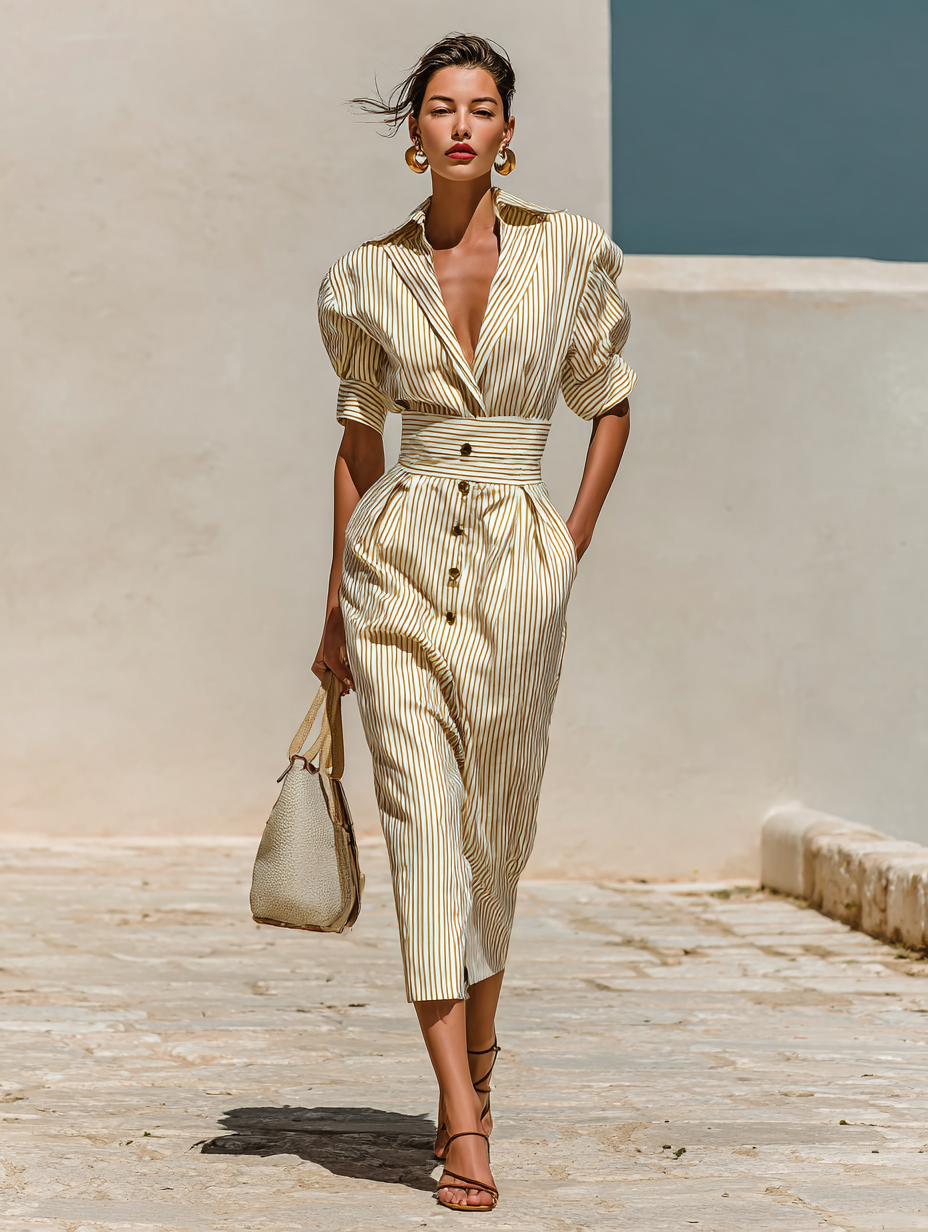Lucinda striped shirt-style midi dress, view 4