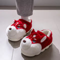 Luna Red cartoon dog plush house slippers with dimensional animal faces, raised ears, rounded closed toes, and thick soles