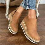 Luna Wedge Platform Zip-Up Ankle Boots, Beige