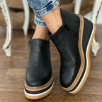 Luna Wedge Platform Zip-Up Ankle Boots, Black