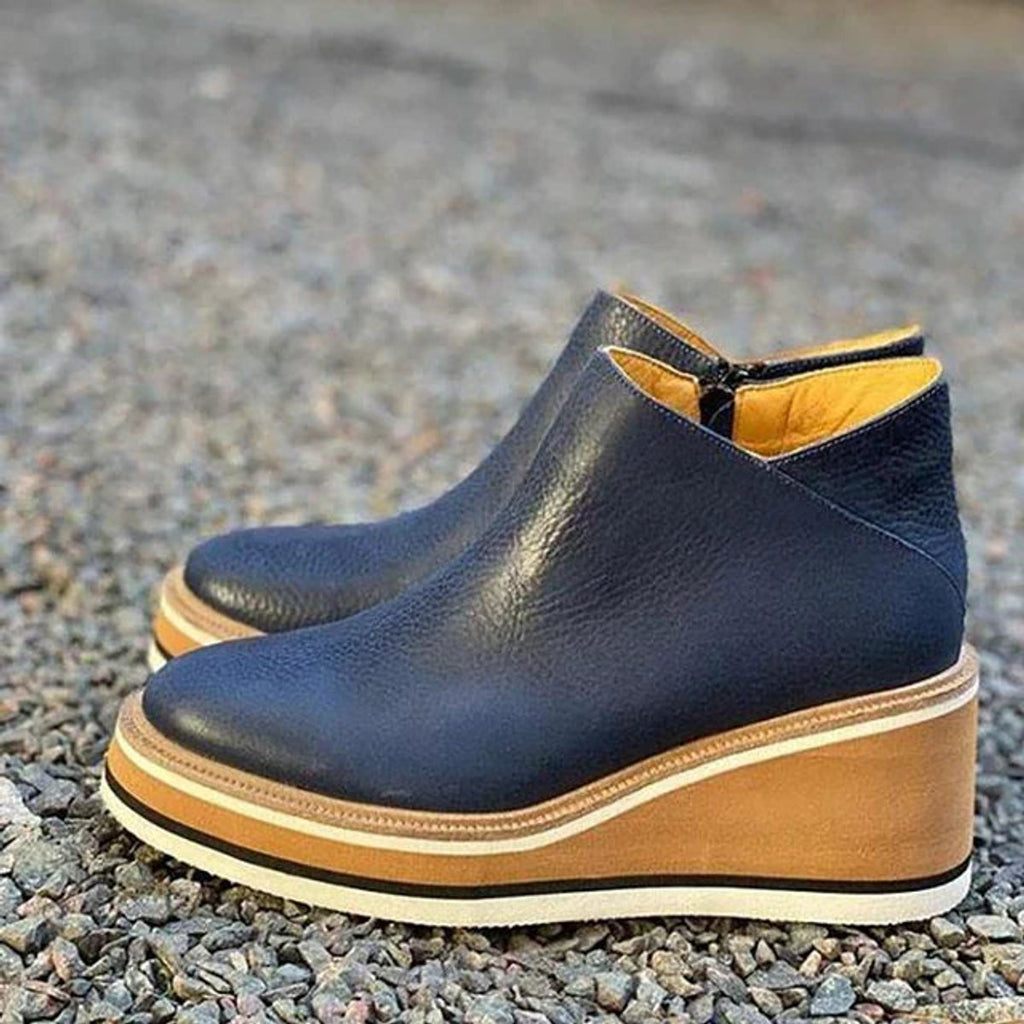 Luna Wedge Platform Zip-Up Ankle Boots, Dark Navy