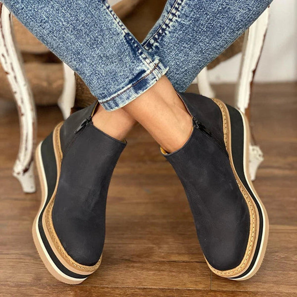 Luna Wedge Platform Zip-Up Ankle Boots, side view