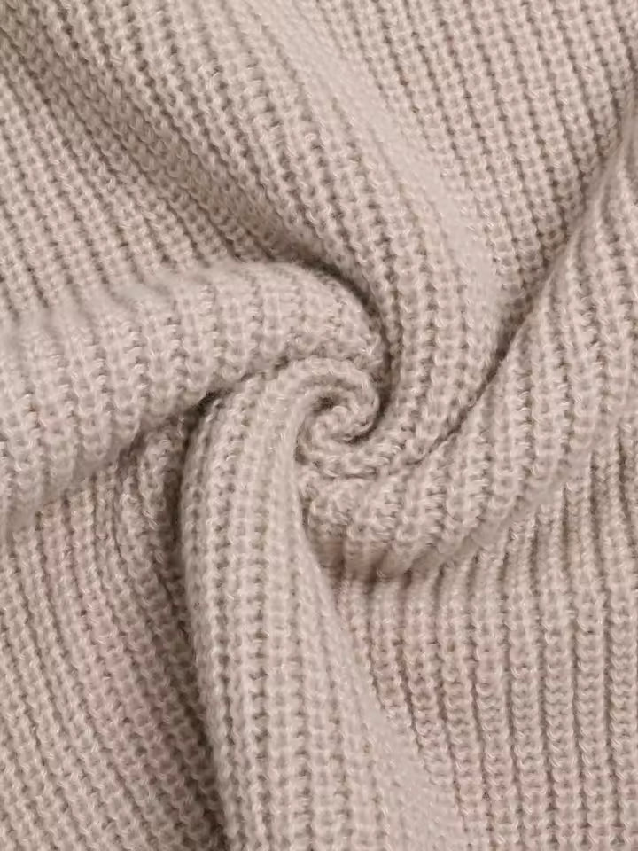 Madeline Khaki knit sweater close-up showing vertical ribbed texture and gathered balloon sleeve detailing