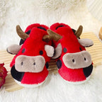Maisie Red cow plush slippers with closed-toe design and playful cow details
