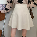 Mara Beige corduroy mini skirt with high-waist flared A-line silhouette