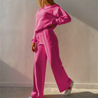 Marceline Relaxed Wide-Leg Two-Piece Set, Pink