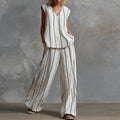 Marcelline V-neck top and wide leg pant set, view 1