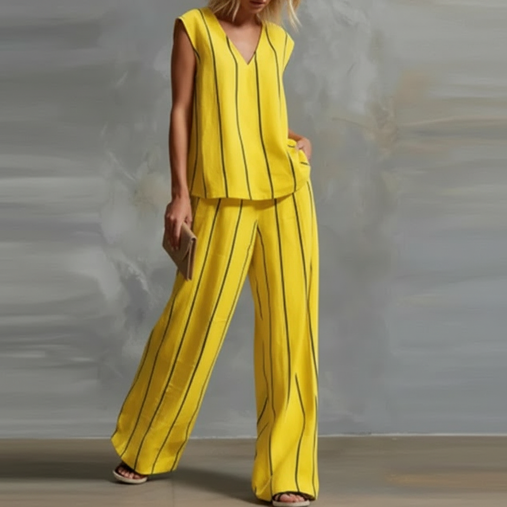 Marcelline V-neck top and wide leg pant set, view 2