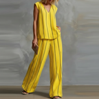 Marcelline V-neck top and wide leg pant set, view 2