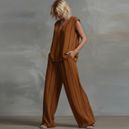 Marcelline V-neck top and wide leg pant set, view 3