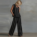 Marcelline V-neck top and wide leg pant set, view 4