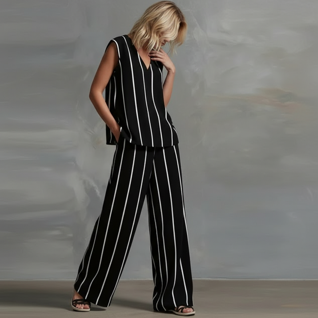Marcelline V-neck top and wide leg pant set, view 4