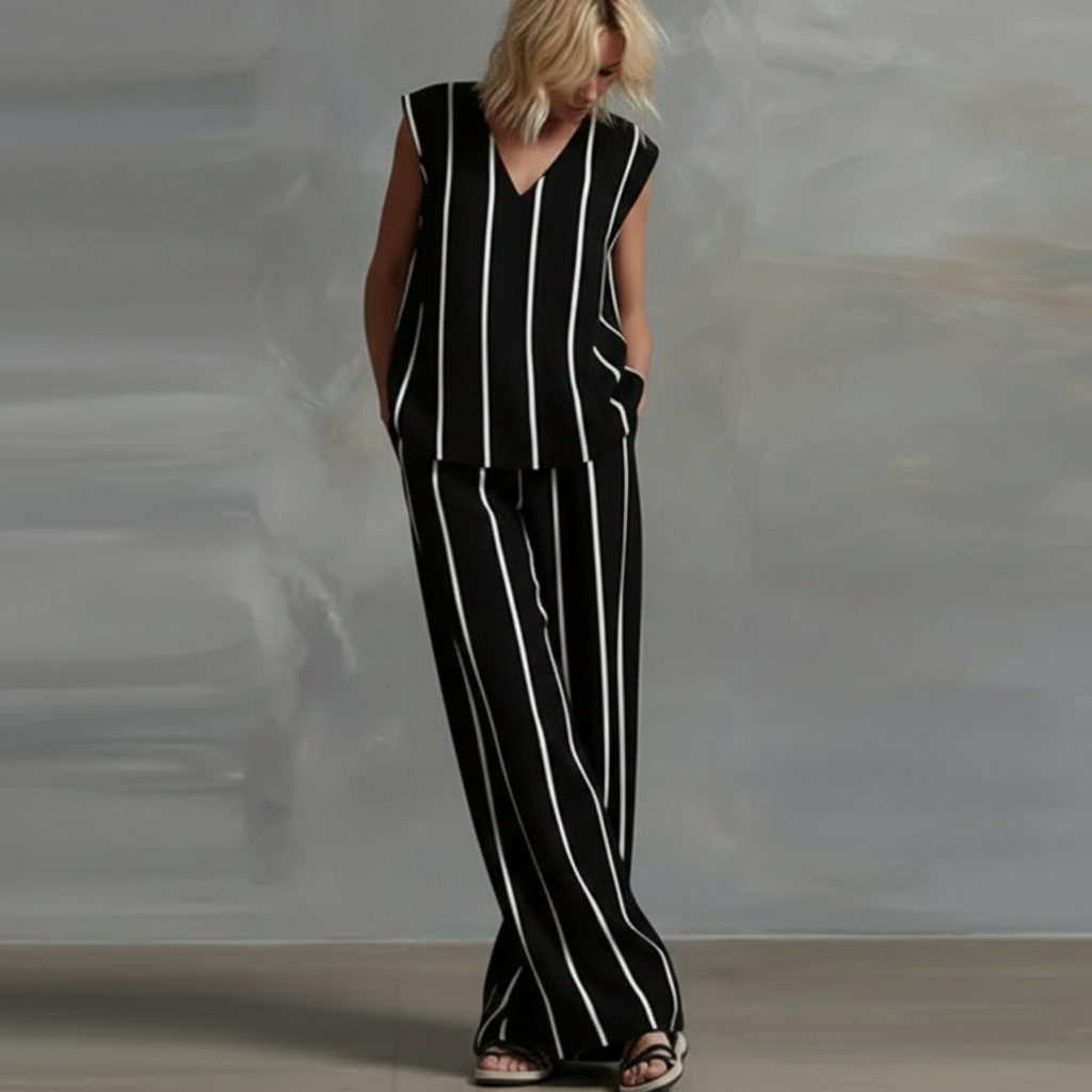 Marcelline V-neck top and wide leg pant set, view 5