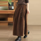 Maren Brown corduroy maxi skirt with high waist and adjustable drawstring